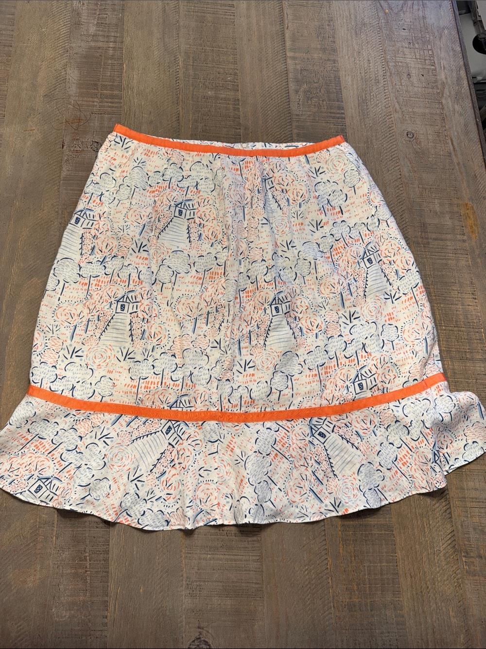 Vintage Liz Claiborne White A-Line Skirt with Navy and Orange Accents